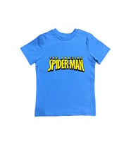 Spiderman baskılı örümcek adam pamuklu penye kumaş yazlık çocuk tişört (Mavi)
