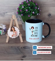 En İyi Diş Hekimi Kupa Bardak Beyaz ve Fotoğraflı Ahşap Anahtarlık Hediye (Model 11)