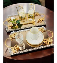 Amour Gold Lüks Swarovski Söz Nişan Tepsisi  (Lacivert)