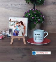 Anneye Hediye Fotoğraflı Dekoratif Taş, Ahşap Altlıklı Türk Kahvesi Fincanı Hediye (Model 8)