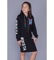 Toontoy Kız Çocuk Instagram Baskılı Etekli Takım (Siyah)