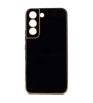 Samsung Galaxy S22 Kılıf Kenarları Gold Kamera Korumalı Renkli Pastel Silikon Açık Yeşil BARK (Siyah)