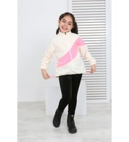 Toontoy Kız Çocuk Blok Renkli Polar Hırka (Ekru)