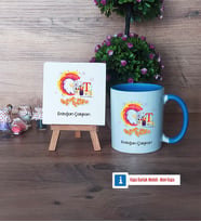 Grafiker Dekoratif Taş, Kupa Bardak Kırmızı Hediye (Model 3)