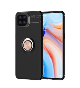Oppo Reno 4 Lite Kılıf Yüzüklü Magnetli Ravel Case (Siyah-Rose Gold)