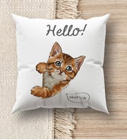 BK Gift Kedi Tasarımlı Beyaz Kırlent Yastık, Ev Hediyesi, Ev Dekorasyonu, Dekoratif Hediye (Model 4)