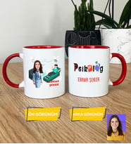 Kişiye Özel Karikatürlü Psikolog Hediye Kupa Bardak Kadın Psikologa Tıp Bayramı Hediyesi (Kırmızı)