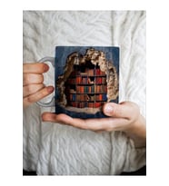 Kitaplık Kütüphane Baskılı 3D Tasarım Seramik Kupa Mug - Hediyelik Kupa Bardak (17)