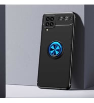 Galaxy M12 Kılıf Zore Ravel Yüzüklü Silikon Kılıf (Siyah-Mavi)