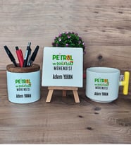 Petrol ve Doğalgaz Mühendisi Hediye Sepeti Kupa Bardak T Kulplu, Kalemlik ve Dekoratif Taş Mühendisler Günü Hediyesi (Model 5)