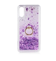 Galaxy A02 Kılıf Simli Yüzüklü Şeffaf Silikon (Mor)
