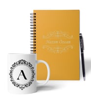 Kişiye Özel Ahşap İsimli ve Harfli Renkli Defter Kalem Kupa Hediye Seti (Model 5)
