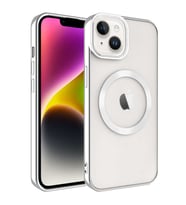 Iphone 14 Plus Uyumlu Kılıf Magsafe Köşeleri Renkli Lüx Şeffaf Kamera Korumalı Silikon Kapak (Gümüş)