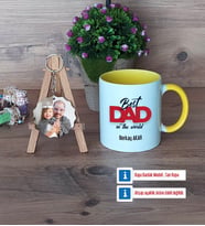 Babaya Hediye Kupa Bardak Beyaz ve Fotoğraflı Ahşap Anahtarlık Hediye Babaya Doğum Günü Hediyesi (Model 7)