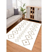 Dijital Kaymaz Taban Yıkanabilir Renkli Salon Halısı Mutfak Halısı Yolluk ND-SD-274 (Beyaz)