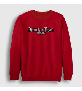 Presmono Unisex Beyaz Logo Anime Attack On Titan Sweatshirt 124199tt (Kırmızı)