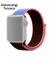 Ally Apple Watch 7-8 41mm 6-5-4 40mm Nylon Loop Spor Kayış Kordon 3-2-1 38mm (Kahverengi-Turuncu)