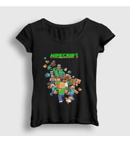 Presmono Kadın Beyaz All Minecraft T-Shirt 28873tt (Siyah)