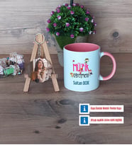 Müzik Öğretmeni Kupa Bardak Beyaz ve Fotoğraflı Ahşap Anahtarlık Hediye (Model 6)