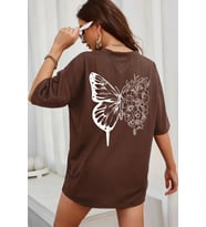 Unisex Drawing Butterflies  Tasarım T-shirt (Kahverengi)