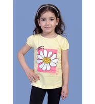 Toontoy Kız Çocuk Papatya Baskılı Taş İşlemeli Tişört (Sarı)