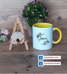 İsme Özel Doğum Günü Hediyesi Kupa Bardak Beyaz ve Fotoğraflı Ahşap Anahtarlık Hediye (Model 7)