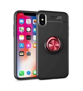Uyumlu Model Apple iPhone XS Max 6.5 Kılıf Yüzüklü Magnetli Ravel Case (Siyah-Kırmızı)
