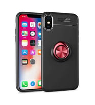 Uyumlu Model Apple iPhone XS Max 6.5 Kılıf Yüzüklü Magnetli Ravel Case (Siyah-Kırmızı)
