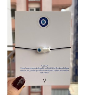 El Yapımı Seramik Nazar Boncuklu İp Bileklik- Hediye Paketli (Model 3)