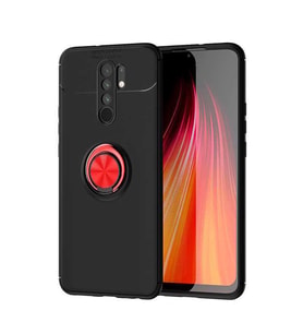 Xiaomi Redmi 9 Kılıf Yüzüklü Magnetli Ravel Case (Siyah-Kırmızı)