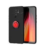 Xiaomi Redmi 9 Kılıf Yüzüklü Magnetli Ravel Case (Siyah-Kırmızı)