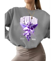 Aşk tanrısına bağlılık Baskılı erkek Sweatshirt kadın kalın bisiklet yaka 3 iplik şardonlu unisex (Gri)