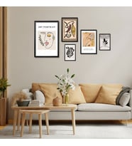 5'li Ahşap Lamine Çerçeveli Mdf Tablo Seti Matisse Bohem Tasarım (Siyah)