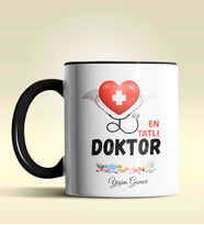 Kişiye Özel En Tatlı Doktor Tasarımlı Turuncu Kupa Bardak (Siyah)