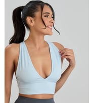 Aurafit Fitilli Arkası Çapraz Derin Dekolte Spor Sütyeni/Büstiyer-9036 (Mavi)