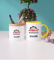Otomotiv Mühendisi Kupa Bardak Lacivert ve Kalemlik (Model 4)