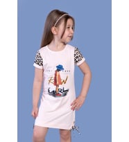 Toontoy Kız Çocuk Leopar Detaylı Baskılı Elbise (Pudra)