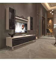 Decoraktiv Eko 7 Mdf Std Krom Ayaklı Tv Ünitesi Tv Sehpası (Beyaz - Siyah Mermer)