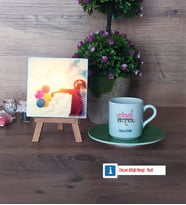 Fransızca Öğretmeni Fotoğraflı Dekoratif Taş, Ahşap Altlıklı Türk Kahvesi Fincanı Hediye (Model 9)