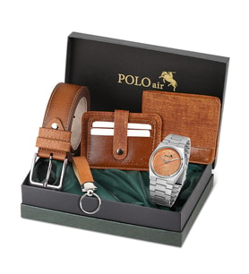 Polo Air Erkek Kol Saati Cüzdan Kemer Kartlık Anahtarlık Kombin PL-0860E (Turuncu)