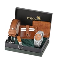 Polo Air Erkek Kol Saati Cüzdan Kemer Kartlık Anahtarlık Kombin PL-0860E (Turuncu)