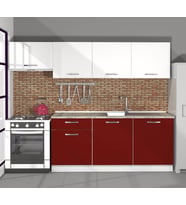 Decoraktiv Smart 240 MDF Hazır Mutfak Dolabı - Tezgah Dahil - Parlak Beyaz (Bordo - Beyaz)