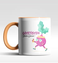 Kişiye Özel Diyetisyen Tasarımlı Siyah Kupa (Beyaz-Turuncu)