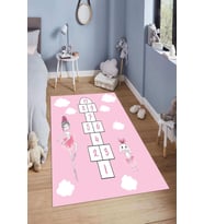 Dijital Baskılı Kaymaz Taban Yıkanabilir Kolay Temizlenir Modern Çocuk Odası Halısı NDÇ-HT-266 (Pembe)
