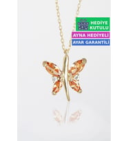 Jewelmim Sitrin Gümüş Kelebek Kolye Sarı Altın Kaplama Bayan Kelebekli 925 Ayar Kadın Gümüş Kelebek Kolyesi (Sarı)