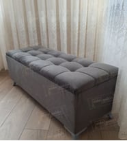 Çizgi Kapitoneli Sandıklı Puf Bench 120 cm Gümüş Ayak (Antrasit)