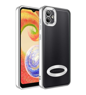 Samsung Galaxy A03 Kılıf Kamera Korumalı Logo Gösteren Şeffaf Kapak (Gümüş)