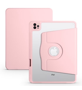 iPad Air 11 2024 Kılıf Termik Kalem Bölmeli Dönebilen Standlı Tablet Kılıfı (Pembe)