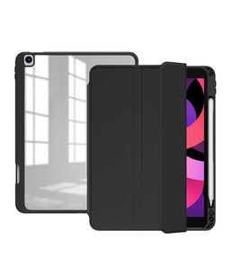 Apple iPad 7. Nesil 10.2 Kılıf Kalem Bölmeli Şeffaf Case A2197 A2198 A2200 (Siyah)