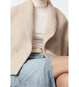 Tasarım Düz Astarlı Yaka Standart Regular Ceket Kadın Regular Kısa Yünlü Kaban (Taş)